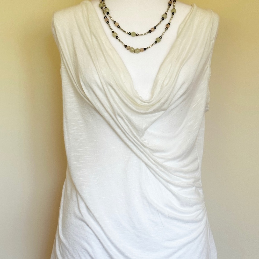 AGB Sheer draped-style cream-colored blouse